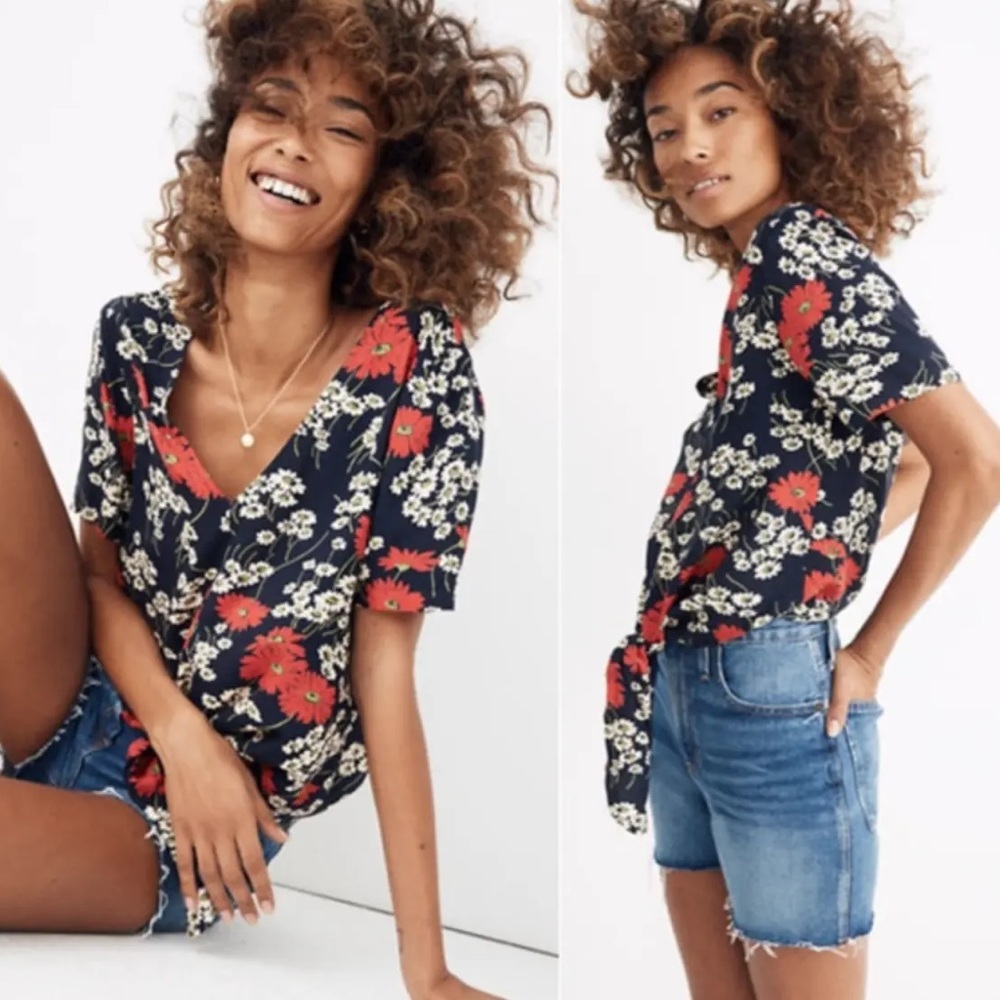 Madewell Hillside Front Tie Daisies Top